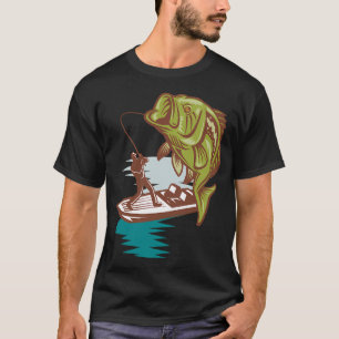 Hooked fishing design with vintage bass fish art T-Shirt