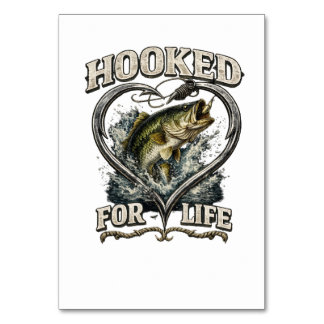 Hooked for Life Bass Fishing Heart Table Number