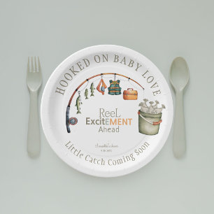 Hooked on Baby Love Cute Rustic Baby Shower Paper Plate