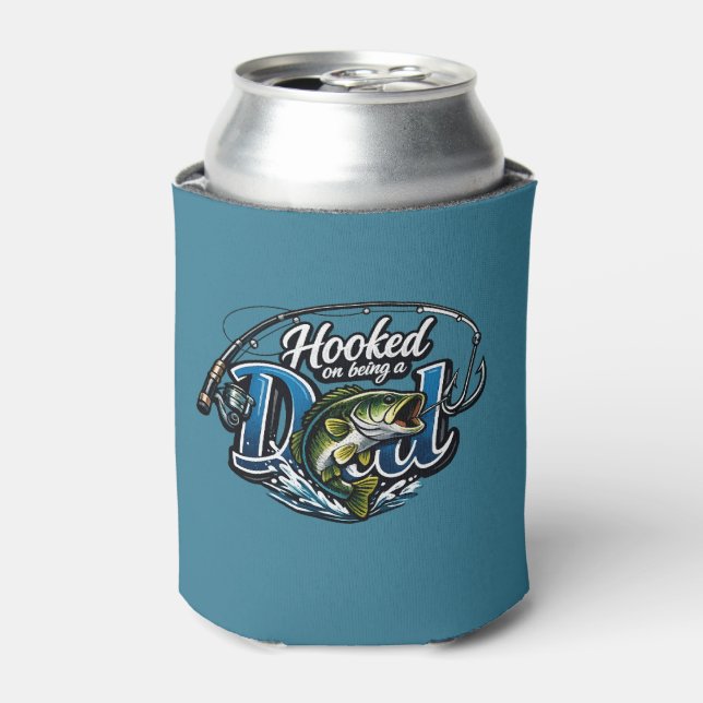 Hooked On Being A Dad Funny Fishing Father's Day Can Cooler (Can Front)