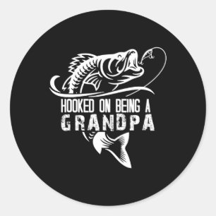 Hooked On Being A Grandpa Fishing Dad Fathers Day Classic Round Sticker