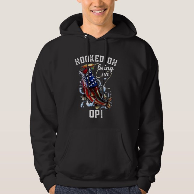 Hooked On Being An Opi 4th Of July Fishing Grandpa Hoodie (Front)