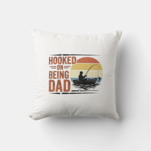Hooked On Being Dad Vintage Fishing Shirt Design_1 Cushion