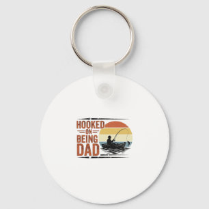 Hooked On Being Dad Vintage Fishing Shirt Design_1 Key Ring