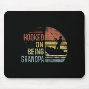 Hooked On Being Grandpa Fishing Gifts Grandpa Fath Mouse Mat