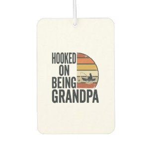 Hooked On Being Grandpa Fishing Retro Vector Desig Car Air Freshener