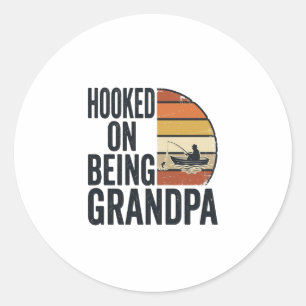 Hooked On Being Grandpa Fishing Retro Vector Desig Classic Round Sticker