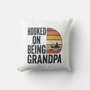 Hooked On Being Grandpa Fishing Retro Vector Desig Cushion
