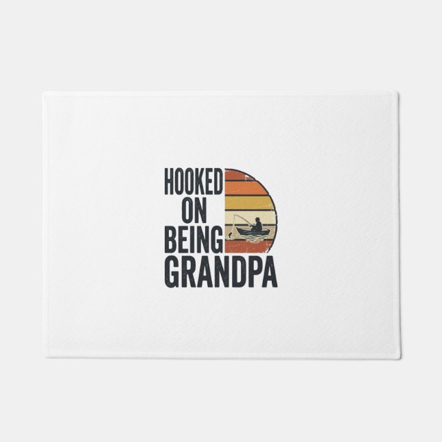 Hooked On Being Grandpa Fishing Retro Vector Desig Doormat (Front)