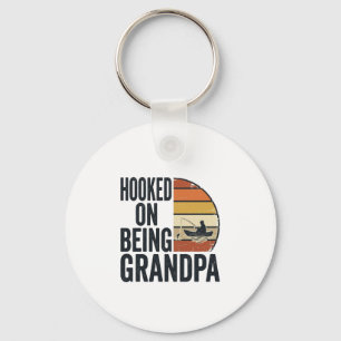 Hooked On Being Grandpa Fishing Retro Vector Desig Key Ring