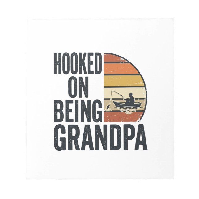 Hooked On Being Grandpa Fishing Retro Vector Desig Notepad (Front)