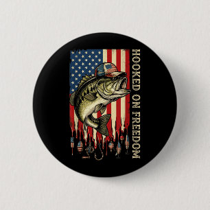 Hooked On Dom B Fish Aamerican Flag Fishing 6 Cm Round Badge