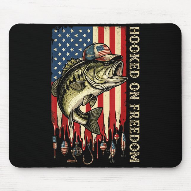 Hooked On Dom B Fish Aamerican Flag Fishing Mouse Mat (Front)