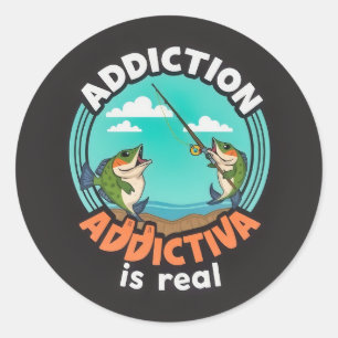 Hooked on Fishing: A Playful Take on Addiction Classic Round Sticker