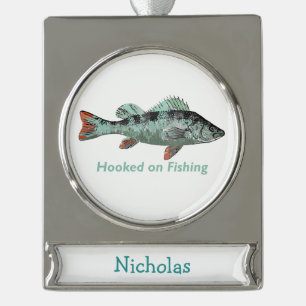 Hooked on Fishing Fun Fisherman Quote to customise Silver Plated Banner Ornament