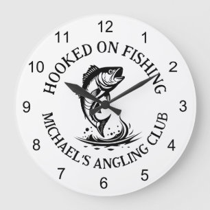 Hooked On Fishing Logo, Personalised Angling Club Large Clock