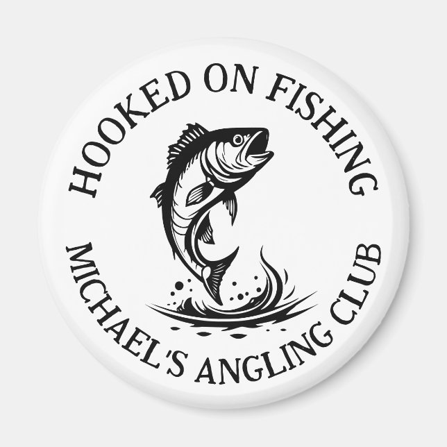 Hooked On Fishing Logo, Personalised Angling Club Magnet (Front)