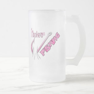 Hooked On Fishing Pink Hook Frosted Glass Beer Mug
