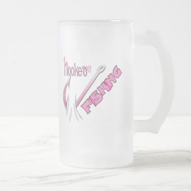Hooked On Fishing Pink Hook Frosted Glass Beer Mug (Right)