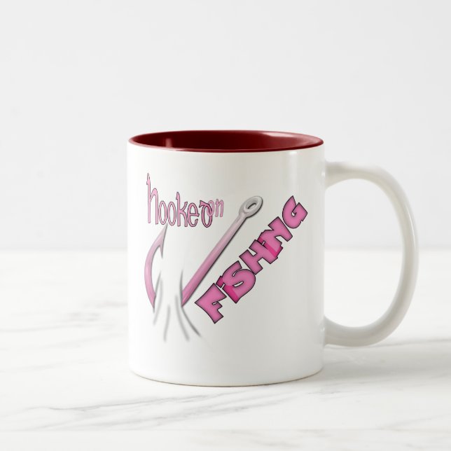 Hooked On Fishing Pink Hook Two-Tone Coffee Mug (Right)