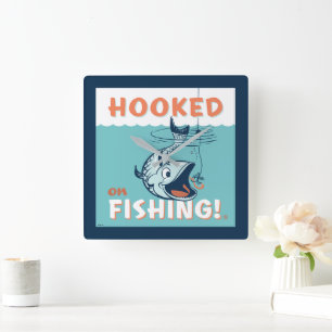 Hooked on Fishing Square Wall Clock