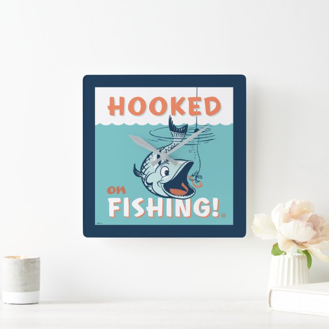 Hooked on Fishing Square Wall Clock (Home)