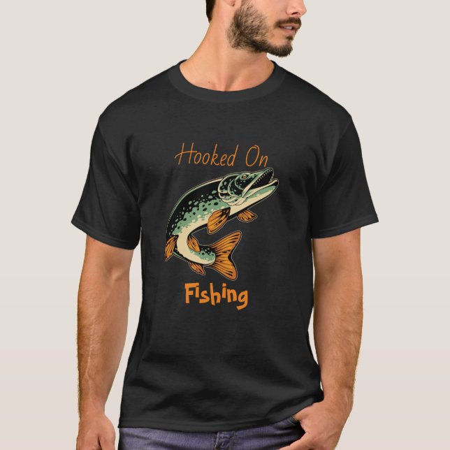Hooked On Fishing T-Shirt for Men (Front)