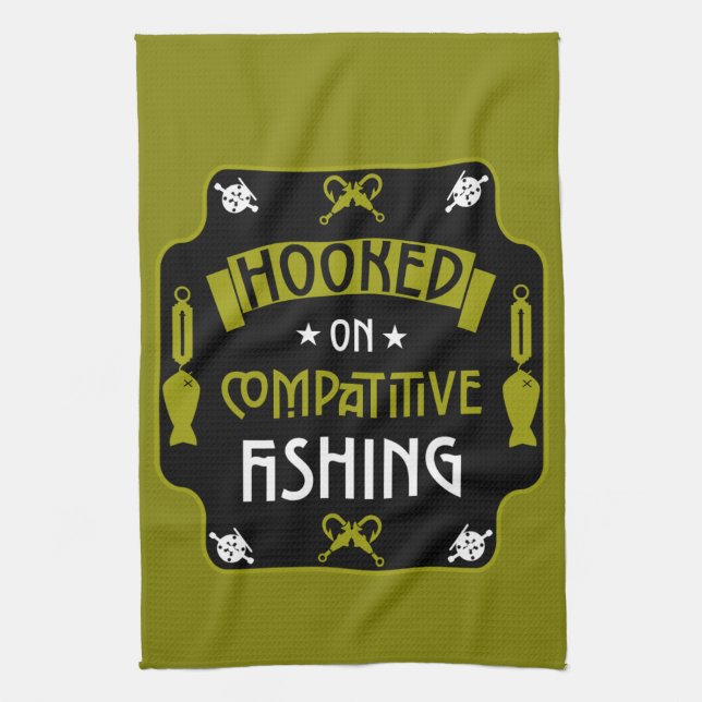 Hooked On Fishing Tea Towel (Vertical)