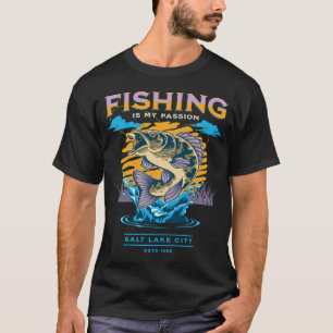 Hooked on Fishing Vintage Design T-Shirt