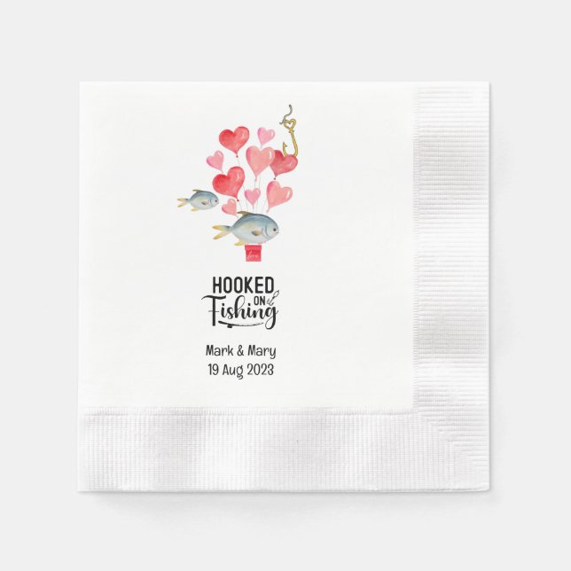 Hooked on fishing Wedding  theme Watercolor Napkin (Front)