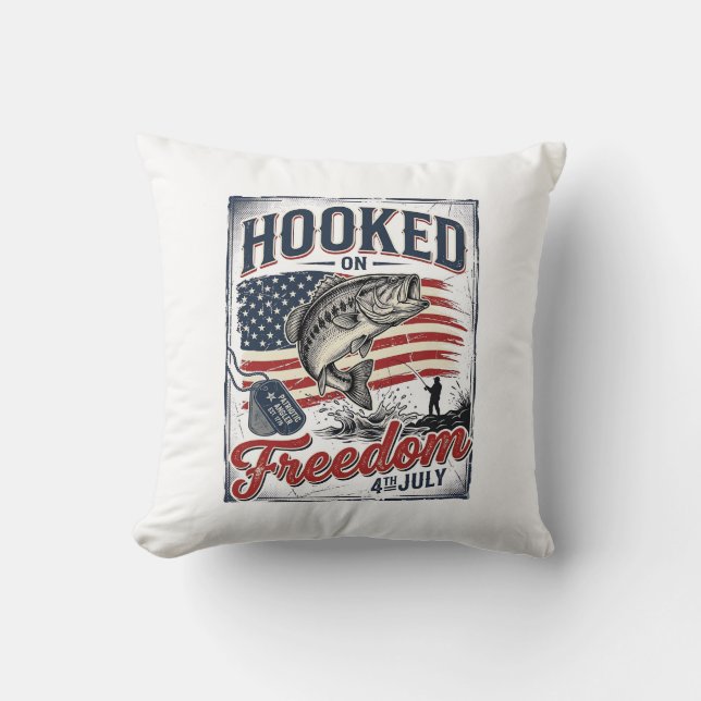 Hooked On Freedom 4th July Fishing Cushion (Front)