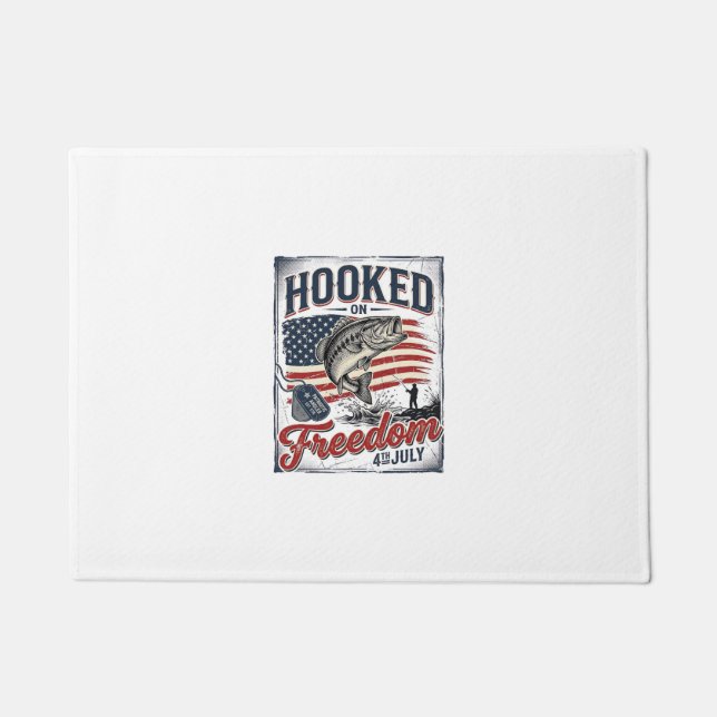 Hooked On Freedom 4th July Fishing Doormat (Front)