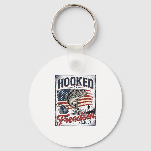 Hooked On Freedom 4th July Fishing Key Ring (Front)
