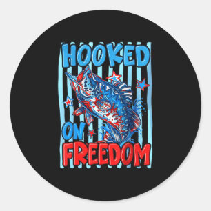 Hooked on freedom 4th july fishing patriotic bass classic round sticker