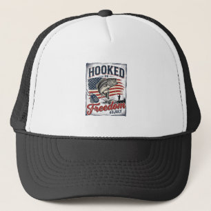Hooked On Freedom 4th July Fishing Trucker Hat