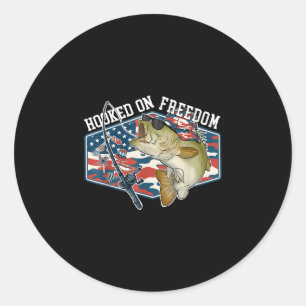 Hooked on freedom 4th of july camo bass fishing classic round sticker