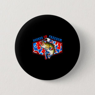 Hooked on freedom bass fishing america 1776-2026 6 cm round badge
