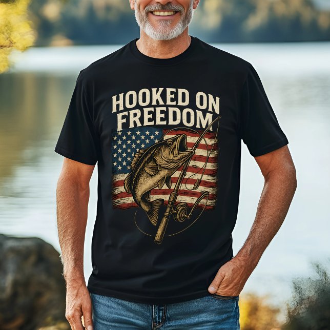 Hooked on Freedom Fishing USA Flag T-Shirt (Creator Uploaded)