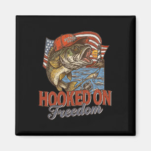 Hooked On Freedom Happy 4th Of July Fishing Americ Magnet