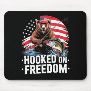 Hooked on freedom patriotic bear fishing american mouse mat