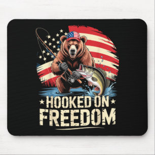 Hooked on freedom patriotic bear fishing american mouse mat