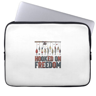Hooked On Freedom Patriotic Fishing Shirt Design_1 Laptop Sleeve