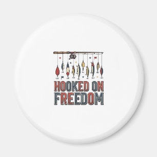 Hooked On Freedom Patriotic Fishing Shirt Design_1 Magnet