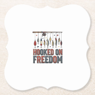 Hooked On Freedom Patriotic Fishing Shirt Design_1 Paper Coaster