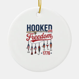 Hooked on Freedom Patriotic Fishing Shirt Design ( Ceramic Tree Decoration