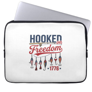 Hooked on Freedom Patriotic Fishing Shirt Design ( Laptop Sleeve