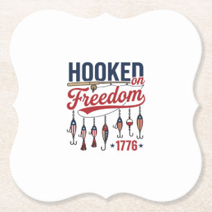 Hooked on Freedom Patriotic Fishing Shirt Design ( Paper Coaster