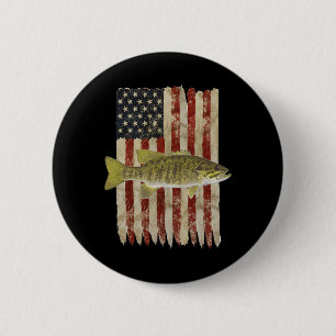 Hooked On Freedom Patriotic Smallmouth Byb Fishing 6 Cm Round Badge