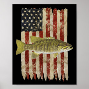 Hooked On Freedom Patriotic Smallmouth Byb Fishing Poster