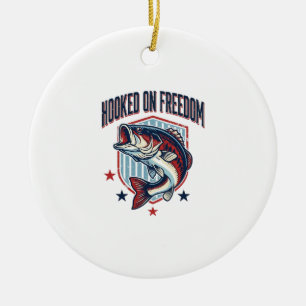 Hooked On Freedom Vintage Bass Fishing Shirt Desig Ceramic Tree Decoration